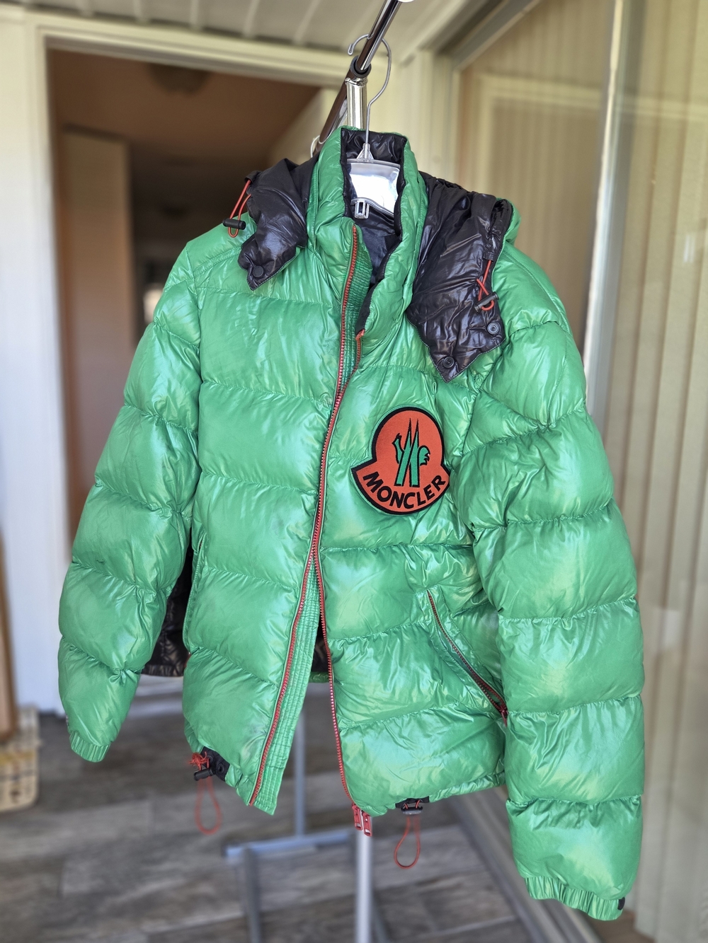 Moncler Green Quilted Puffer Jacket with Black Hood
